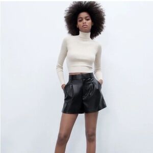 NWT Zara High Waist Faux Leather Black Women's Shorts